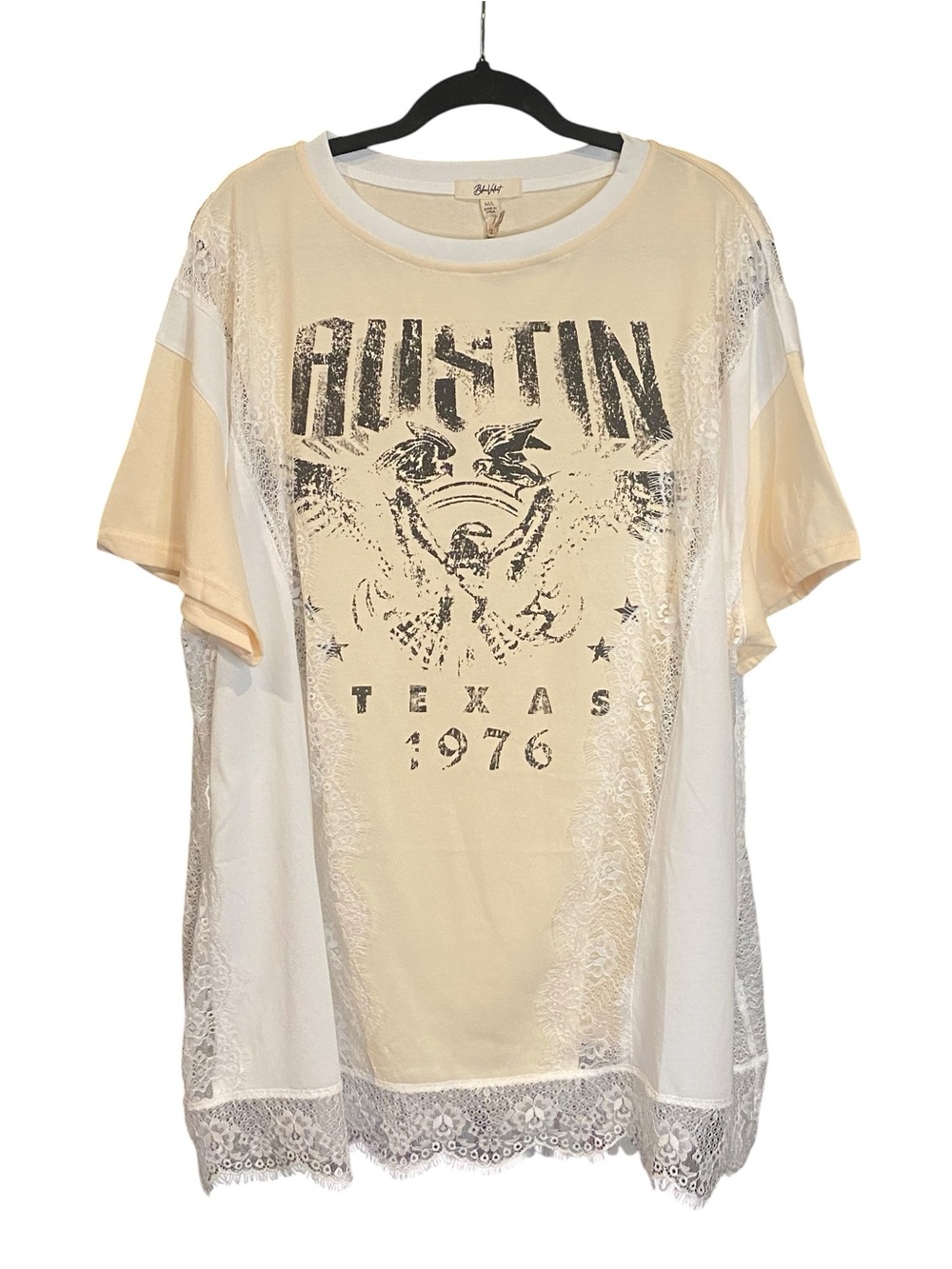Blue Velvet Austin Texas Lace Tunic Top Size M/L Medium Large Graphic Tee NWT